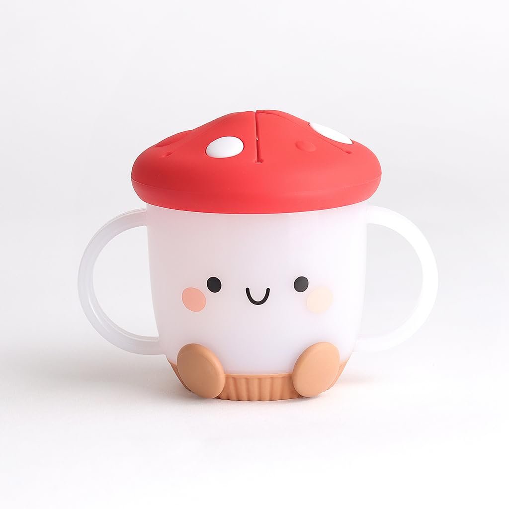 Itzy Ritzy Toddler Snack Cup – Spill-Proof Snack Cup for Toddlers with Soft Silicone Lid for Easy Food Access – Easy-To-Hold Kids Snacks Container With Handles – Ideal for 12 months & Up (Mushroom)