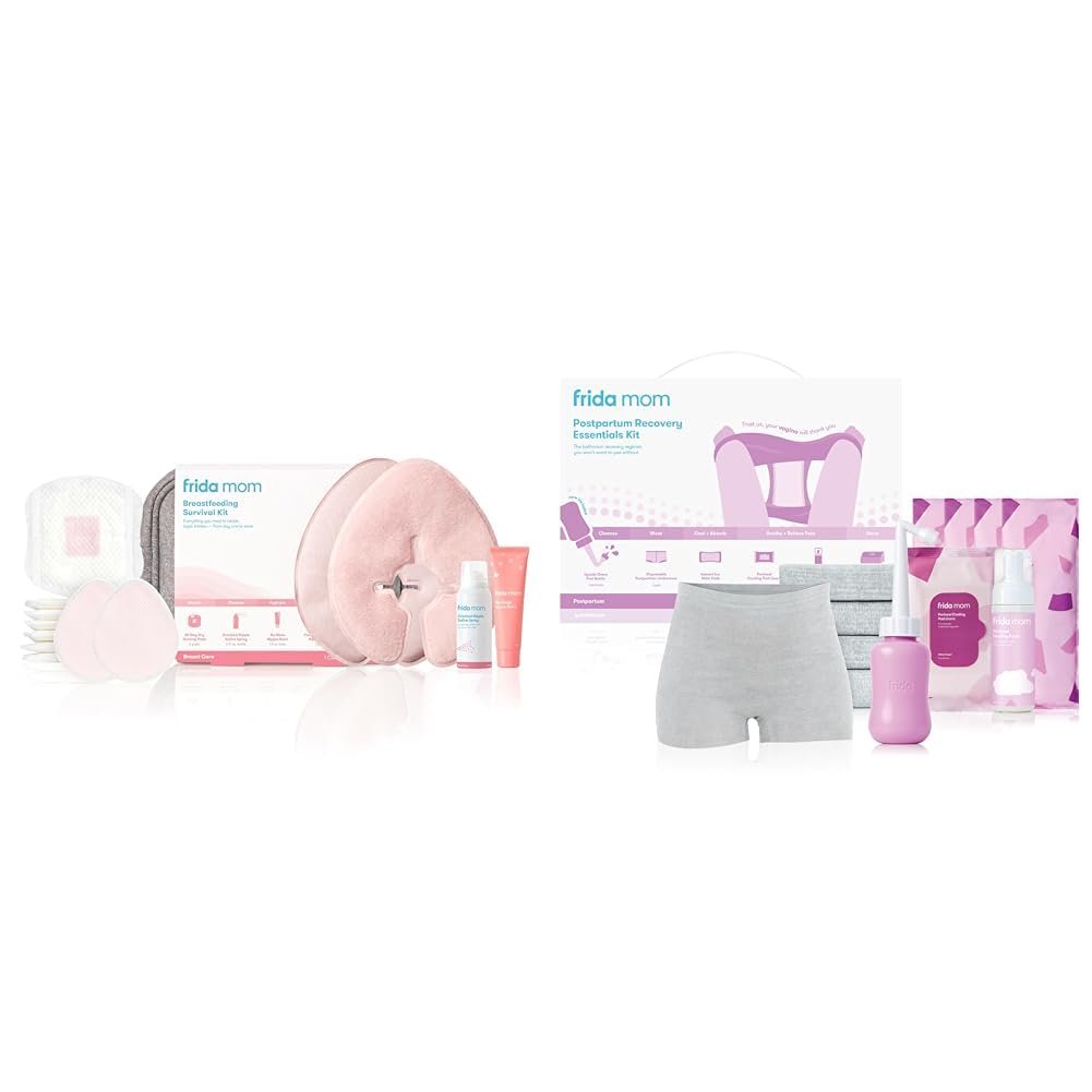 Frida Mom Breastfeeding & Postpartum Essentials Bundle: Nursing Survival Kit & Postpartum Recovery Set – Gift Set with Reusable Breast Relief Packs, Nipple Care, Perineal Healing, and More
