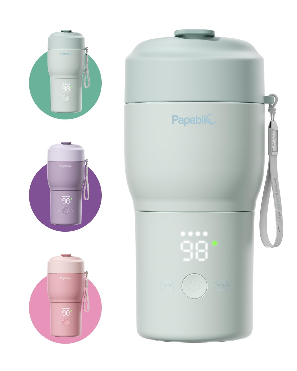 Papablic Pro Portable Bottle Warmer for Travel – 3X Faster Heating, 5 Temp Settings, Baby Milk & Formula Warmer On the Go, Long Battery Life, Mint Green
