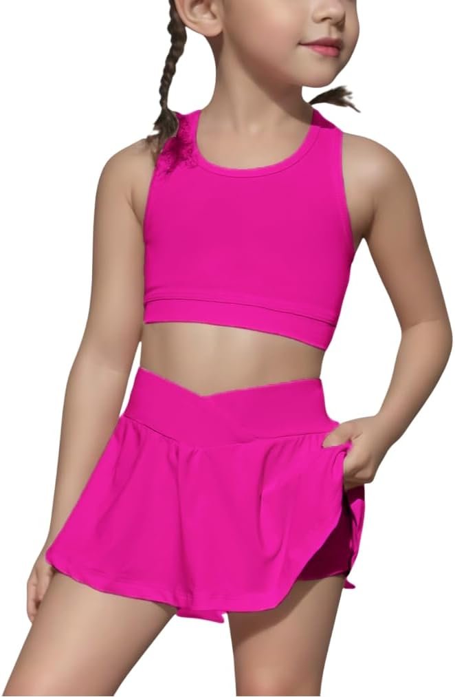 SOLY HUX Toddler Girl’s 2 Piece Workout Outfits Lightweight Crop Tank Tops and Skort Athletic Set