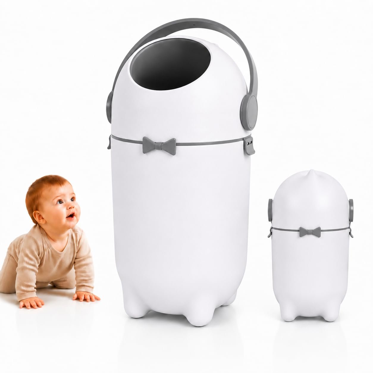 Odor Locking Diaper Pail with Airtight Lid, Baby Diaper Trash Can, Durable & Odorless 15L Baby Diaper Bin, Refill with Any Bag, Holds Up to 16 Diapers for Home Nursery Room Living Room (White)