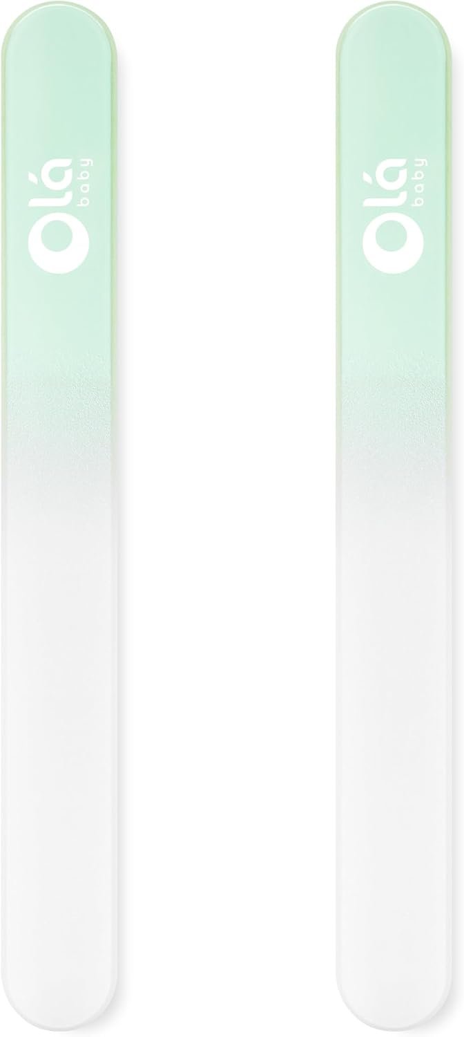 Olababy Glass Nail File for Newborns & Infants 2pk (Mint) | Safe Glass Fingernail Filer with Travel Case
