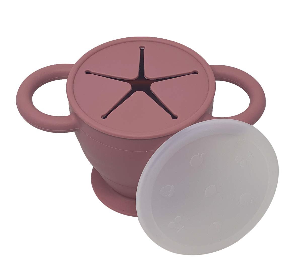BraveJusticeKidsCo | Snack Attack II Snack Cup | Collapsible Silicone Snack Container | Toddler and Baby Snack Catcher Lid (Dusty Rose)