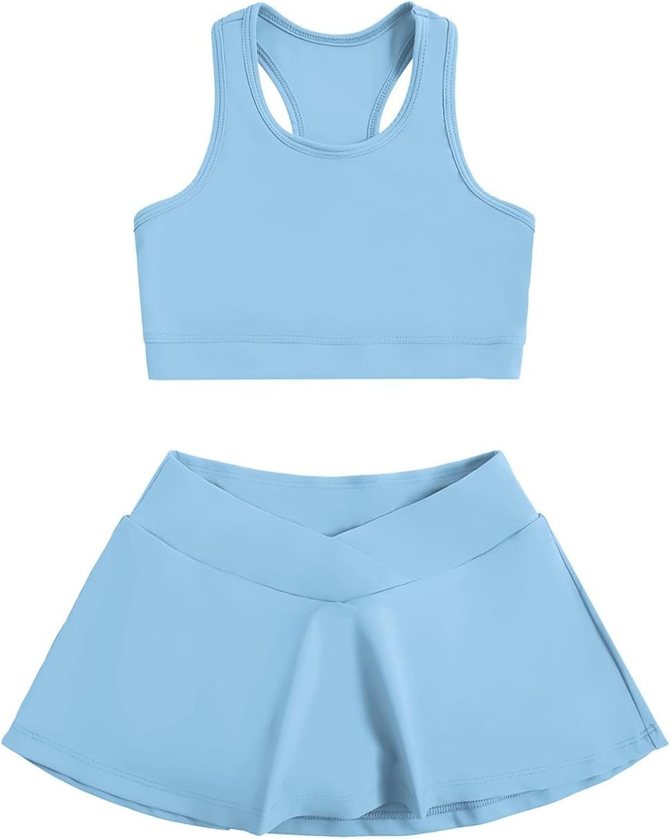 SOLY HUX Toddler Girl’s 2 Piece Workout Outfits Lightweight Crop Tank Tops and Skort Athletic Set