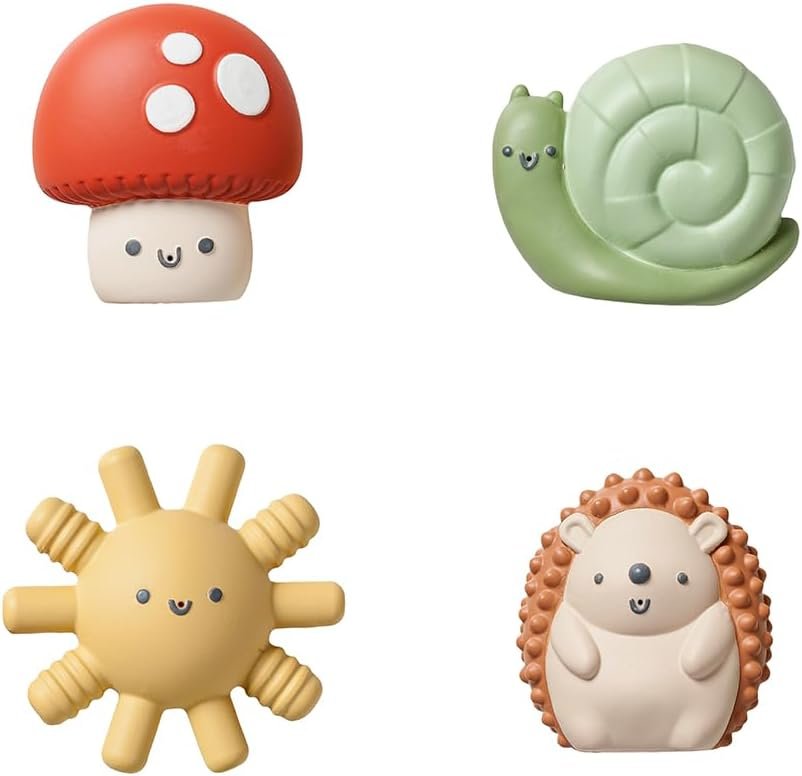 Itzy Ritzy Water-Squirting Sensory Bath Toys – Soft, Textured & Easy to Squeeze for Babies & Toddlers – Characters for Fun & Motor Skill Development – Set of 4 Includes Sun, Snail, Mushroom & Hedgehog