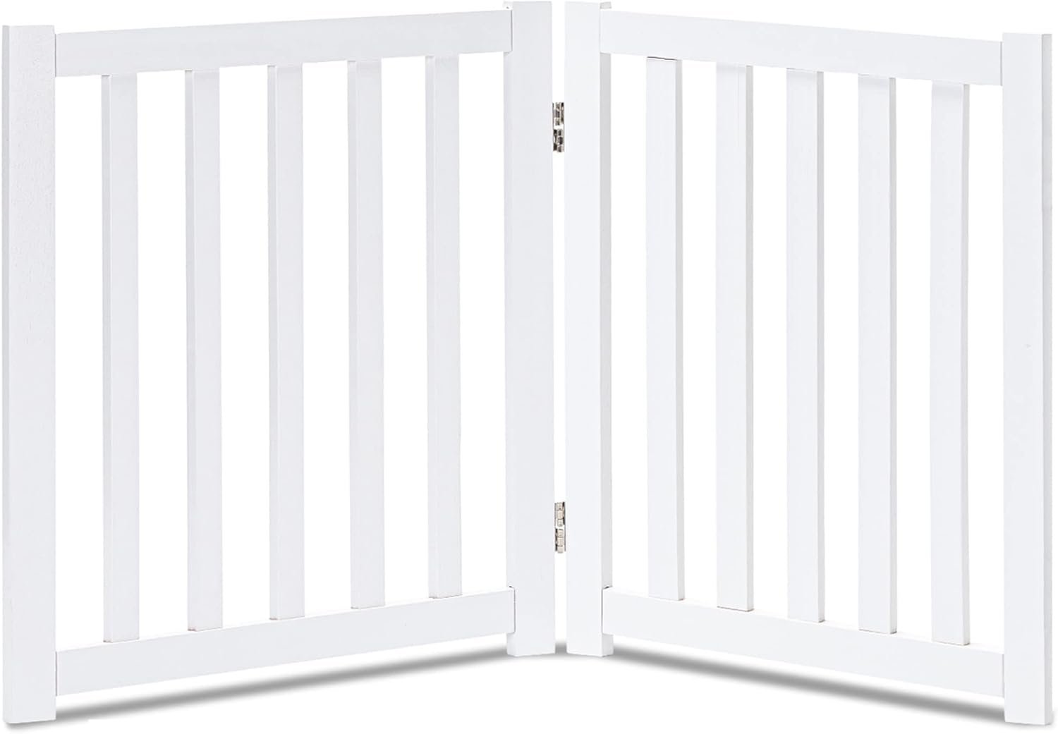 LZRS 2-Panel Wooden Free Standing Foldable Dog Gate Indoor – Solid Hardwood 24″ High, Step-Over Safety Pet Gate for Doorways, Stairs & Small Spaces – Indoor Use, White