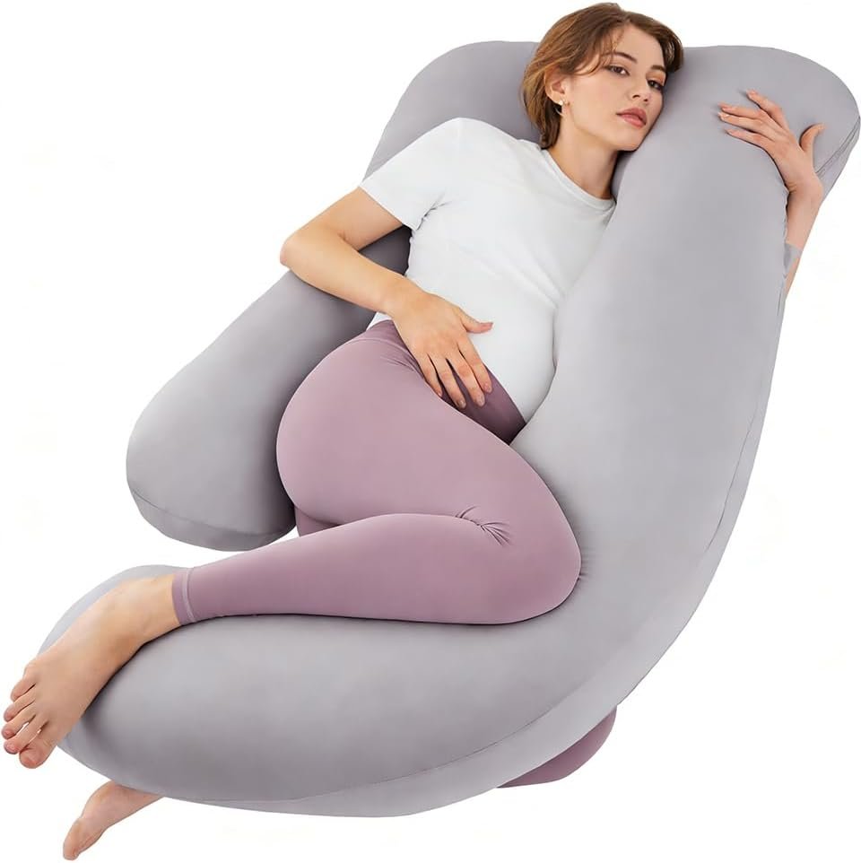 ZZZhen Pregnancy Pillow for Sleeping, G Shaped Maternity Pillow – 56 Inch with Grey Microfiber Removable Cover, Multi- Use and Support Back, Hips, Legs, Belly for Pregnant Women Sleeping