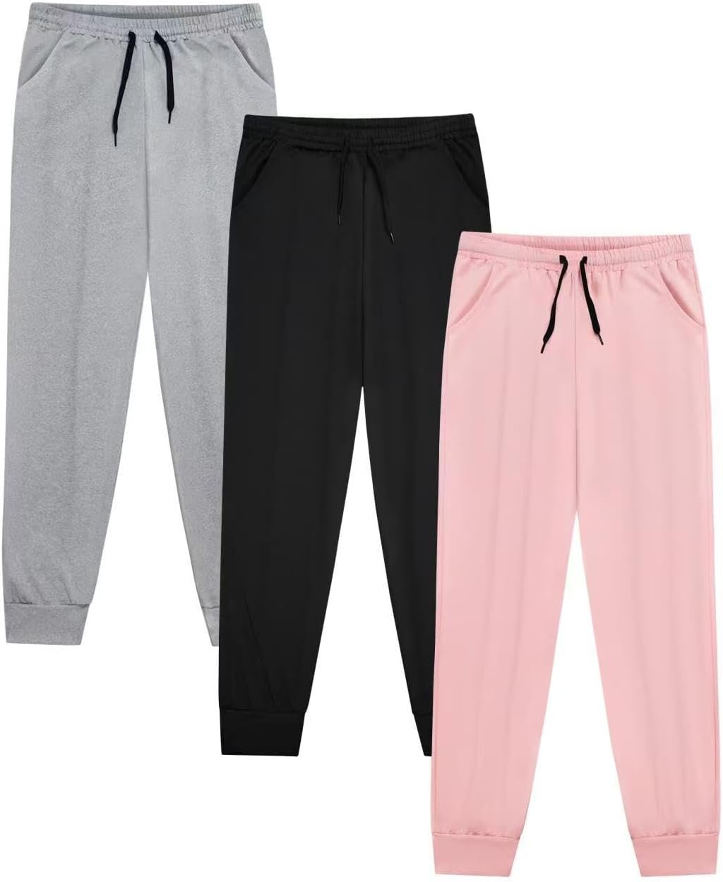 VOGRYE Girls’ Sweatpants 3-Pack – Soft Cotton Jogger Pants with Pockets, Elastic Waist Athletic Active Wear for Kids