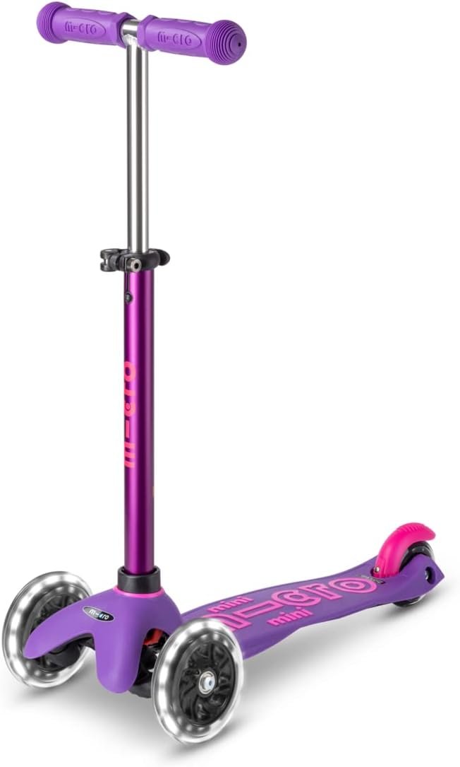 Micro Kickboard | Mini LED Kids Scooter for Ages 2-5 | Children up to 110 lbs | 3 Wheel Lean-to-Steer Design | Adjustable T Bar | Smooth Ride, Motion Activated PU LED Wheels | Swiss Design