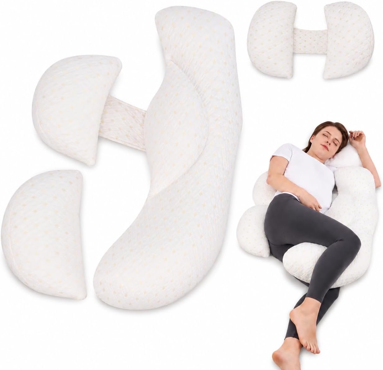 Pregnancy Pillow, Maternity Body Pillow for Back Pain Relief & Full Body Support, Comfortable Pillow with Removable & Adjustable Cover for Pregnant Women