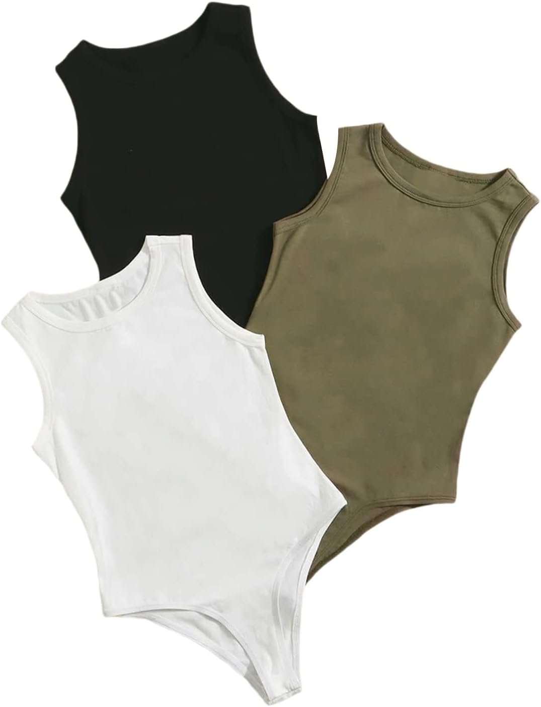 Milumia Girl’s 3 Piece Casual Solid Tank Top Sleeveless Round Neck Bodysuit Jumpsuit