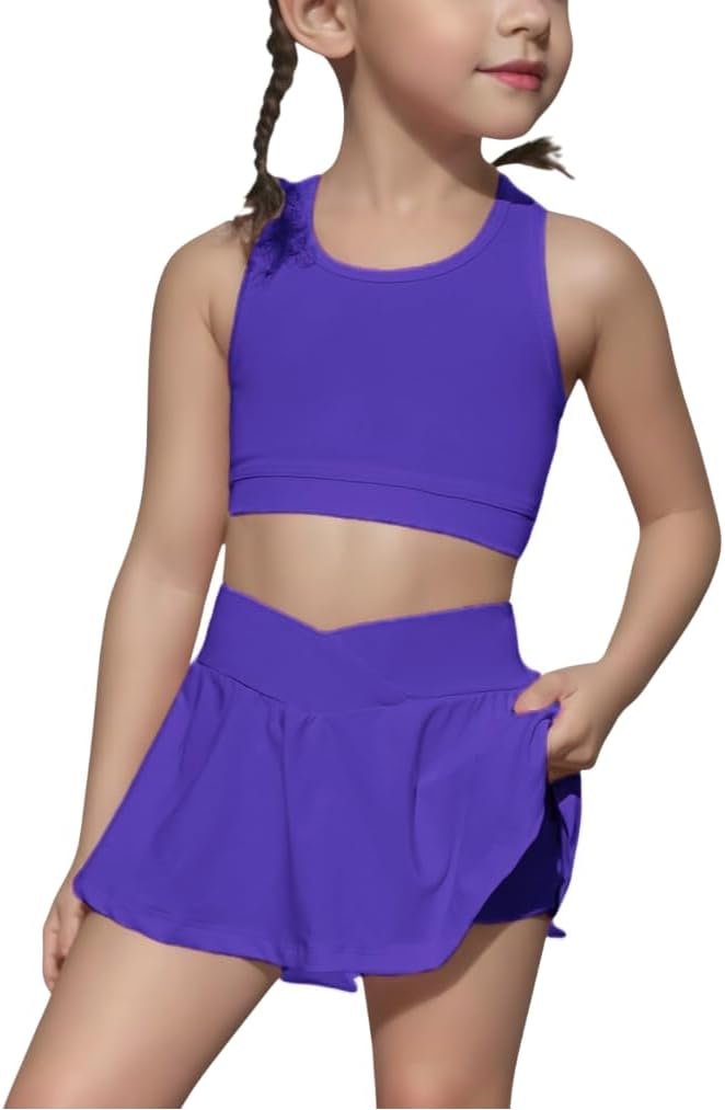 SOLY HUX Toddler Girl’s 2 Piece Workout Outfits Lightweight Crop Tank Tops and Skort Athletic Set