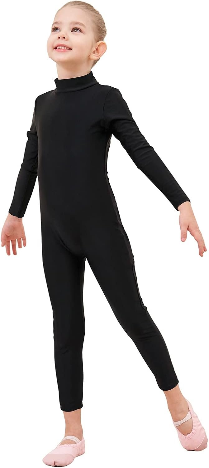 Girls Unitards Long Sleeve Full Body Leotard Kids Turtleneck Bodysuit for Dance Costume Gymnastics 3-12 Years