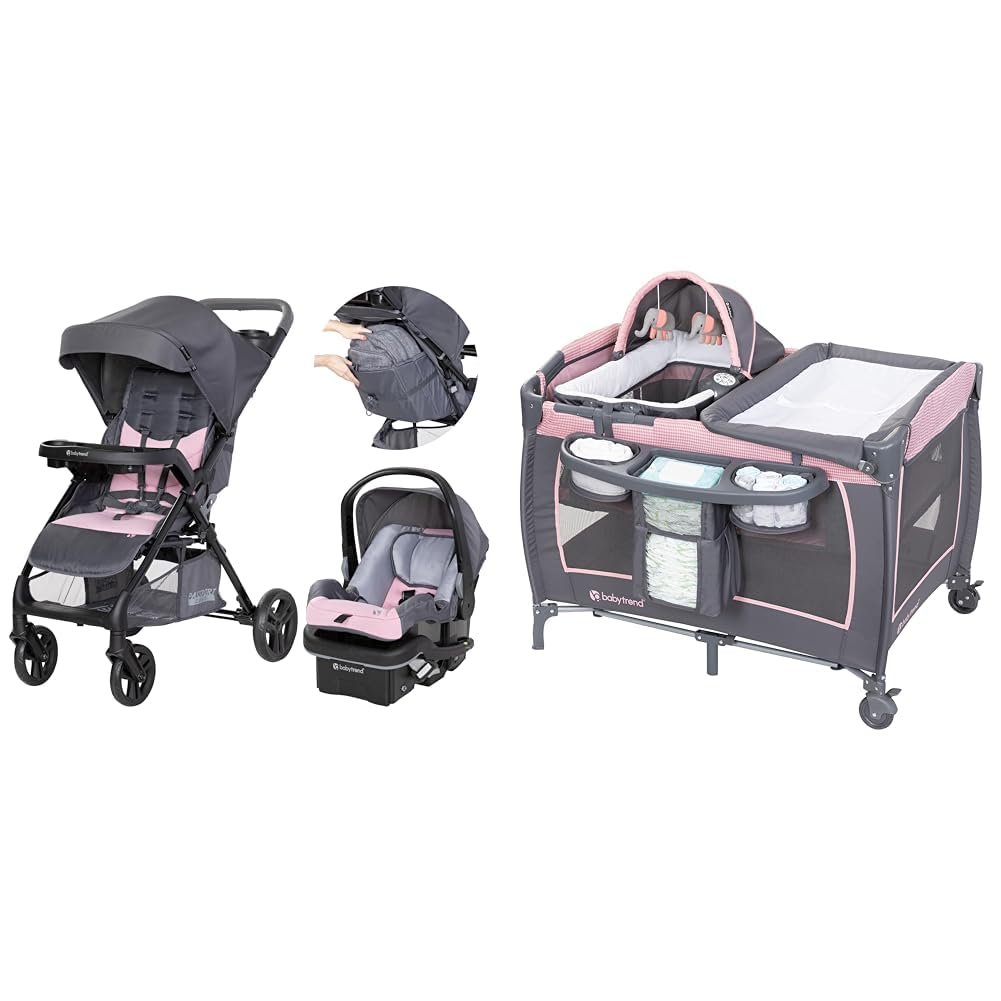 Baby Trend Passport Cargo Travel System, Pink Bamboo with Lil’ Snooze Deluxe III Bassinet