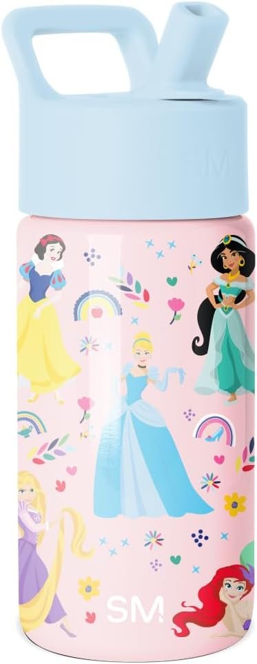Simple Modern Disney Princess Kids Water Bottle with Straw Lid | 14oz Insulated Stainless Steel Kids Tumbler & Spill Proof Toddler Cup for School, Girls, Boys | Summit | Princess Rainbows