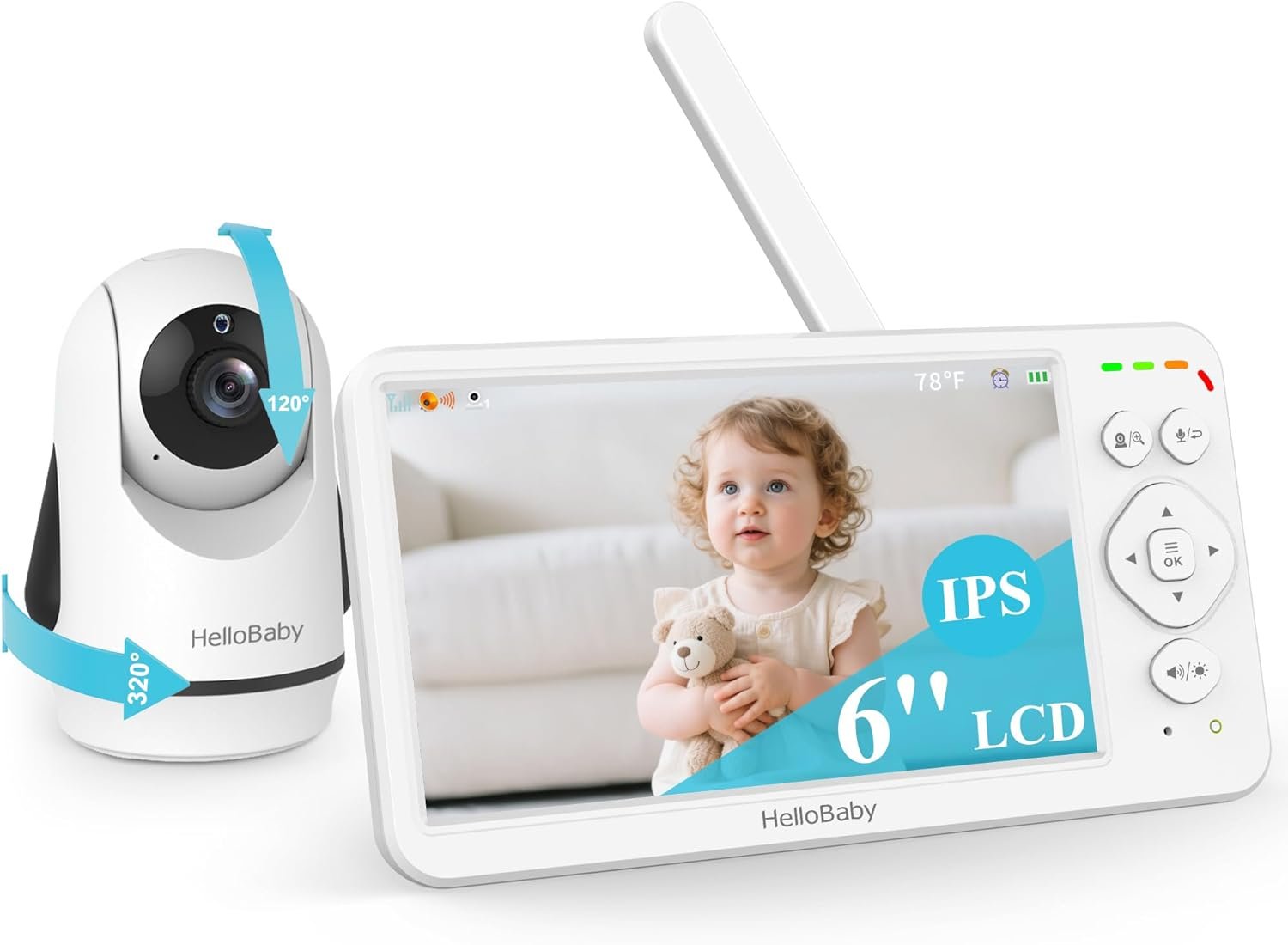 HelloBaby Monitor with Camera and Audio 6″ Screen – 30H Battery 4000mAh | No WiFi, Night Vision, 2-Way Talk, Pan-Tilt-Zoom, ECO, 1000ft Long Range, Temp Display, Video Audio Monitor, Baby Elderly Pet