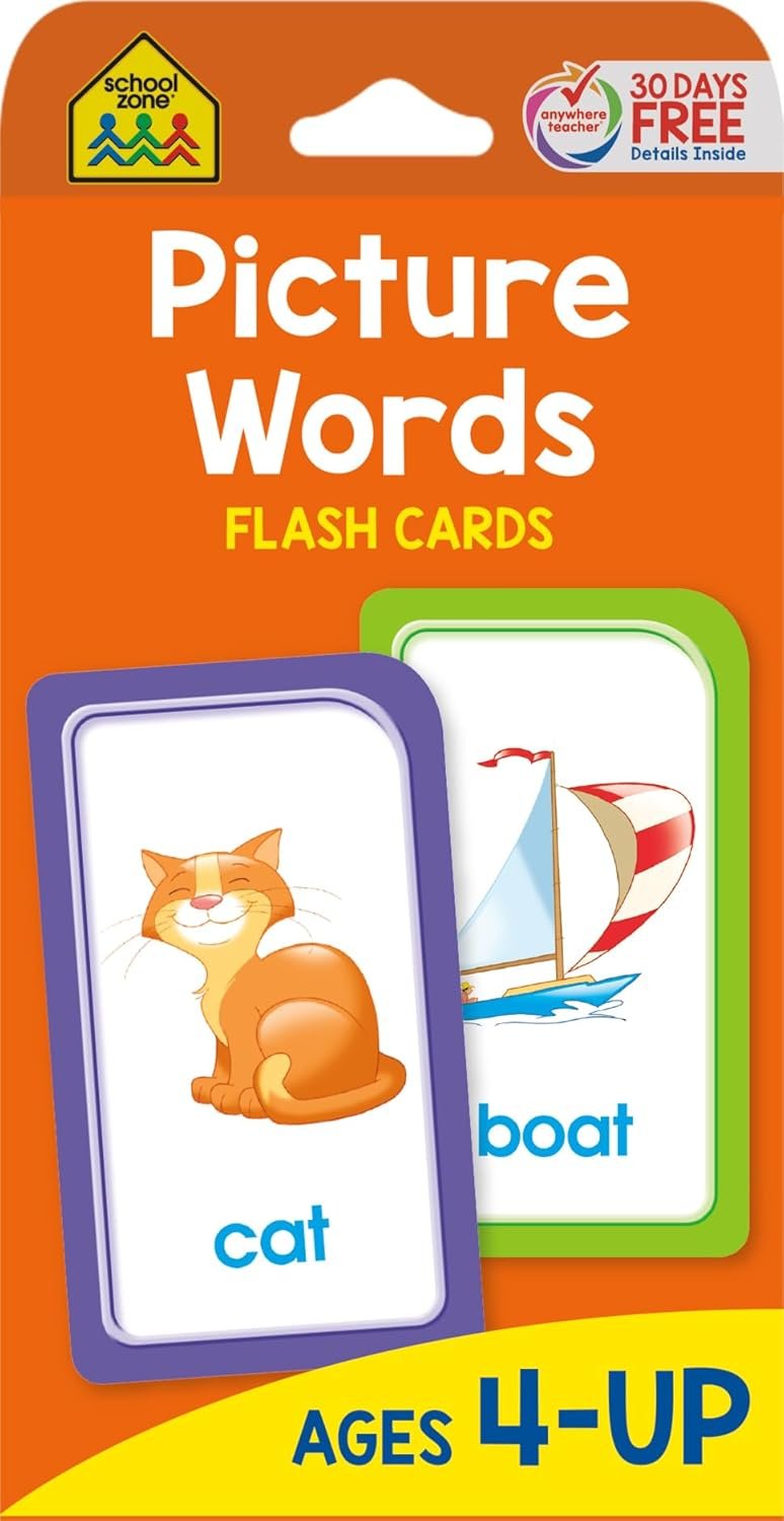 School Zone Picture Words Flash Cards: 56 Cards, Preschool, Kindergarten, Phonics, Early Reading Words, Sight Words, Word-Picture Recognition, Ages 4+