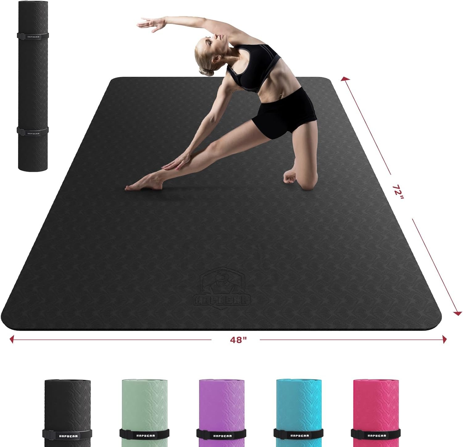 HAPBEAR Extra Large Yoga Mat – 72″x48″x6mm (1/4 inch), Non-Slip, Durable, Thick Wide Exercise Mat for Home Workouts, Yoga, Pilates, Stretching and Cardio Workouts