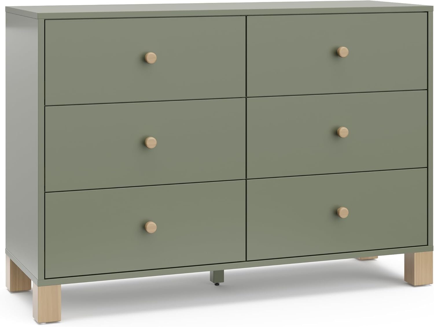 Storkcraft California 6-Drawer Double Dresser (Olive with Driftwood) – GREENGUARD Gold Certified, Interlocking Drawer System, Dresser Drawer Organizer for Kids Bedroom