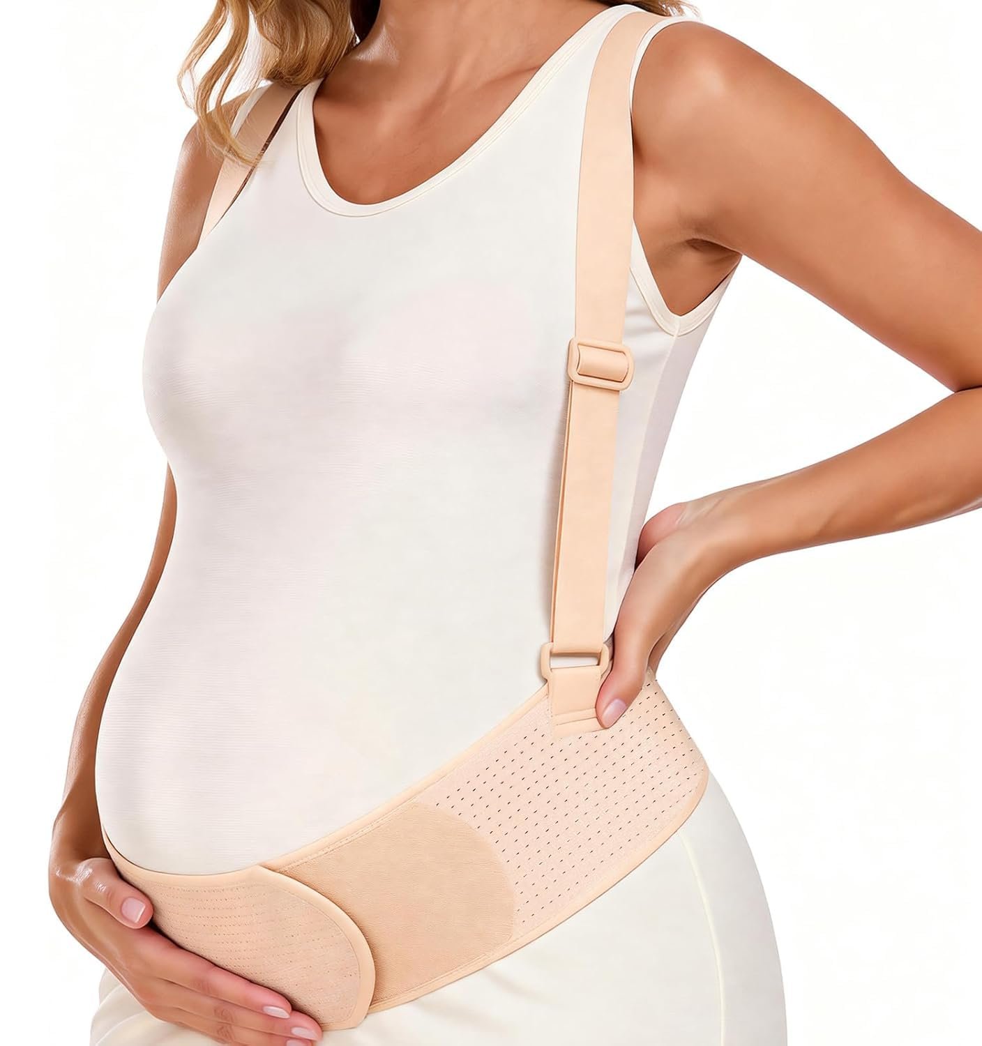 Pregnancy Belly Bands for Pregnant Women, Maternity Belly Band Pregnancy Support Belt with Adjustable Straps (Beige, Small)