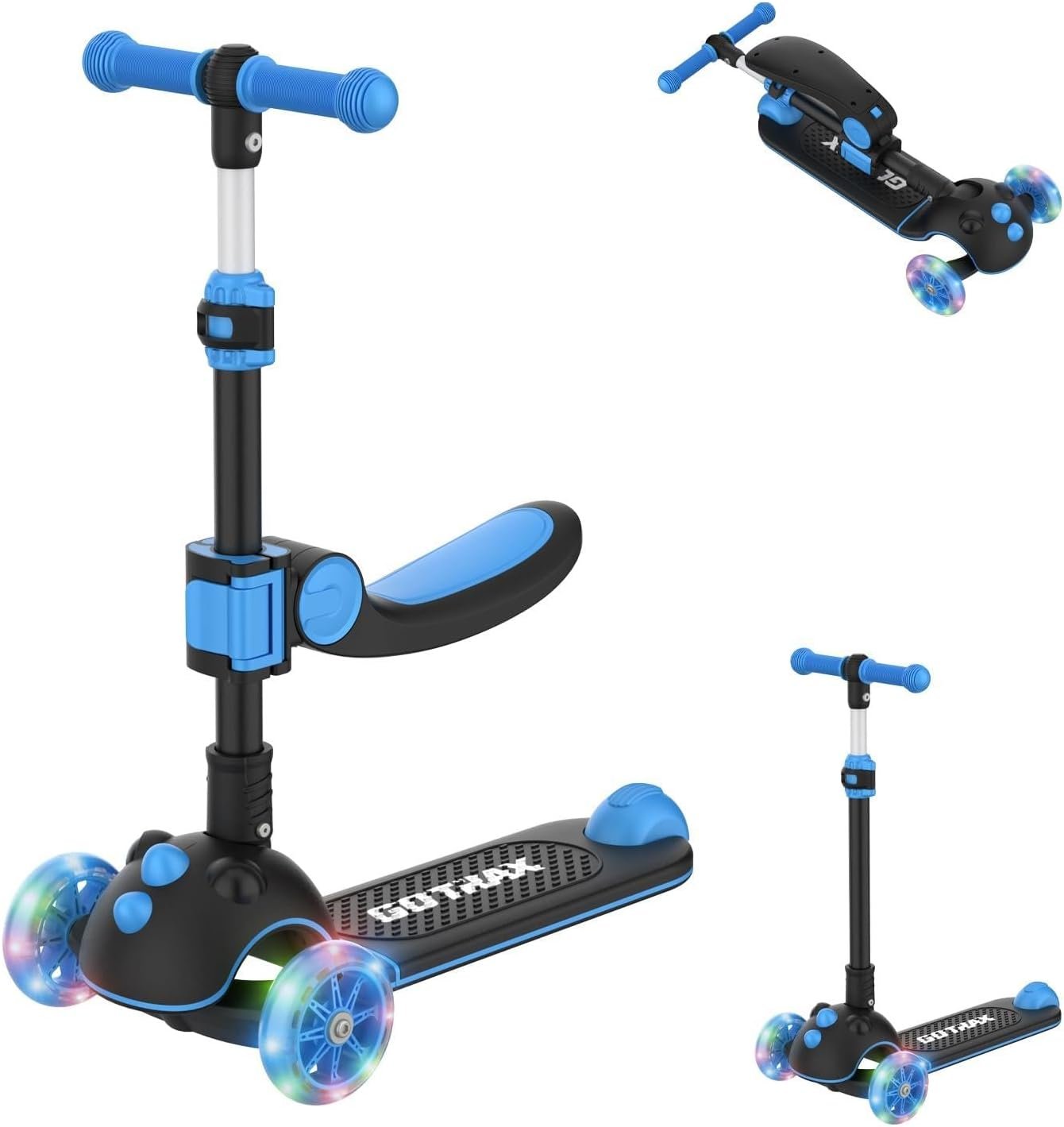 Gotrax KS3 Pro Folding Kick Scooter for Kids, One Key Removable Seat & 3 Extra Wide PU Light-Up Wheels and Anti-Slip Deck, Adjustable Height Handlebar and Lean-to-Steer Scooter for Children Aged 2-8