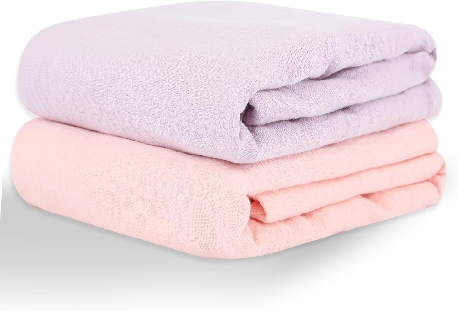 Muslin Swaddle Blankets for Newborns, 2 Pack Large 40 x 40 Inches, 100% Cotton Receiving Blankets, Soft and Breathable Baby Swaddles, Baby Essentials for Girls, Shower Gift, Pink and Purple