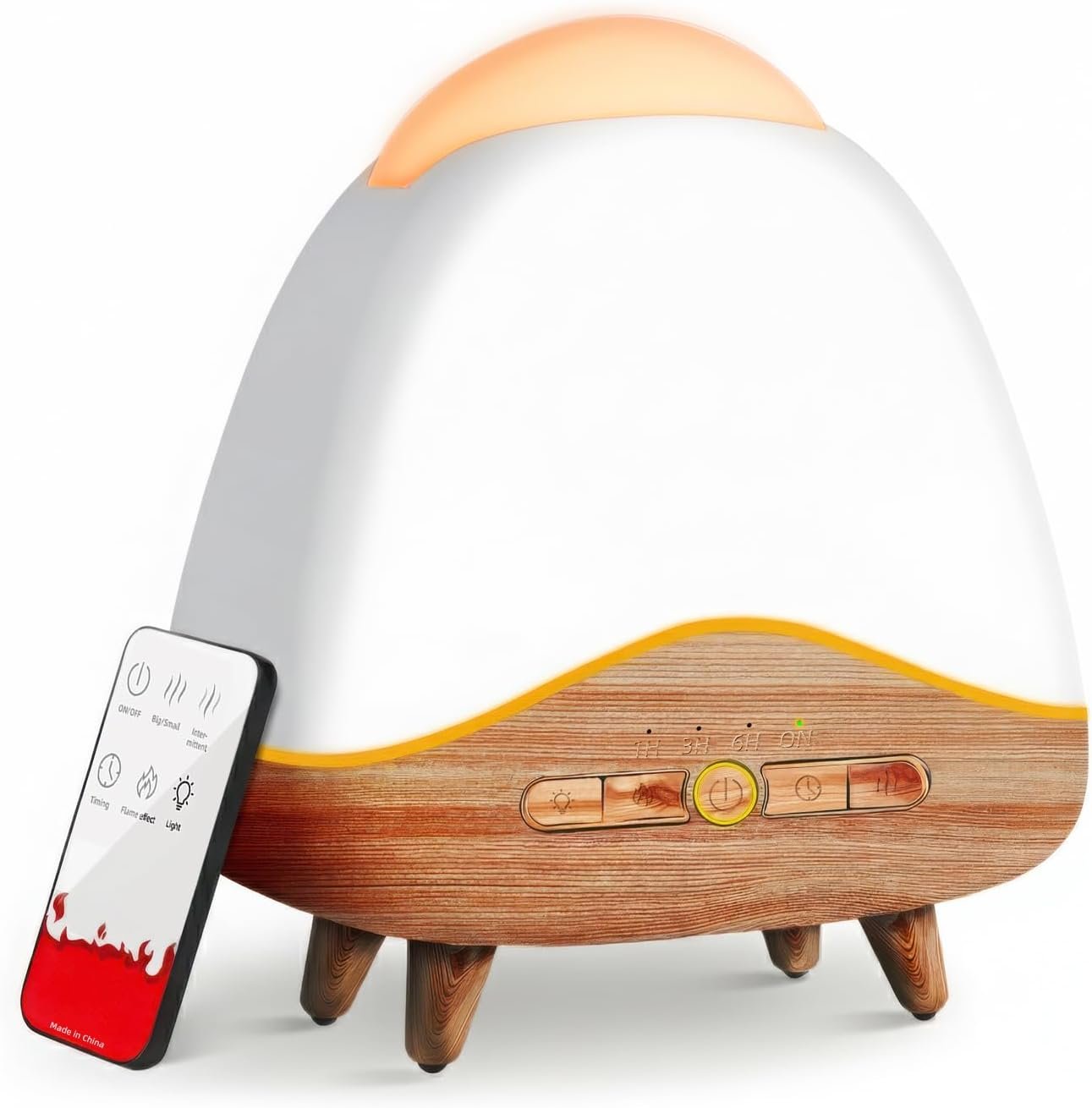 Night Light Essential Oil Diffuser with Flame, 300ML Ultrasonic Aroma Diffuser, 7 Color Lights with Remote Control, Cool Mist, Timed Mist, Auto Shut-Off for Home, Bedroom, Hotel, Office, Yoga (White)