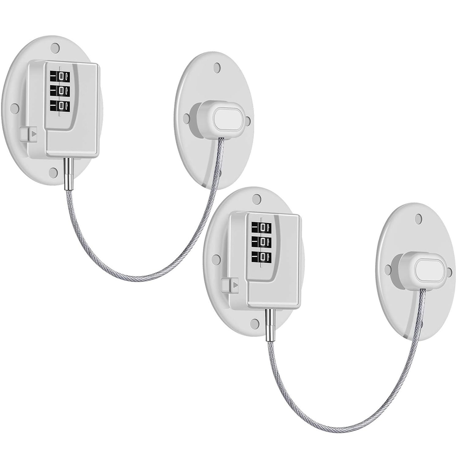 2 Pack Refrigerator Lock – Heavy Duty 3 Digit Cable Fridge Lock, Child Proof Cabinet Locks(White)