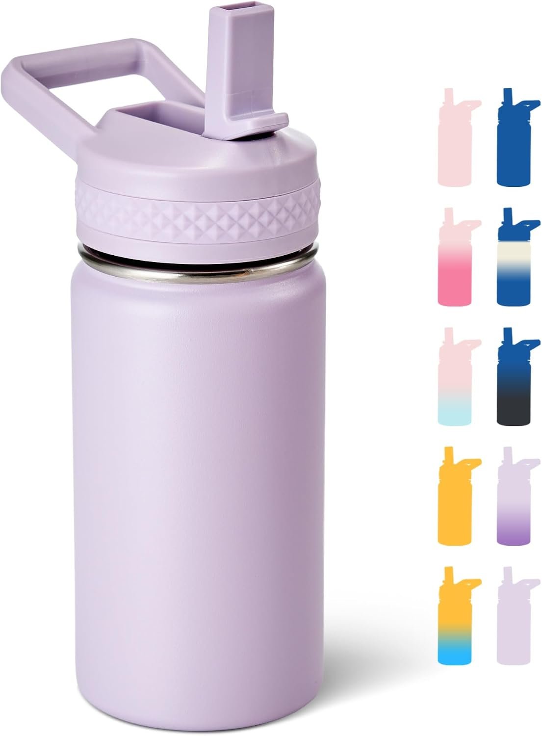 Fijinhom 12 oz Kids Water Bottle, Toddler Water Bottle with Straw, Boys&Girls Bottle for School, 304 Stainless Steel Vacuum Insulated Bottle for Kids, BPA-Free, Leak-Proof, Lilac