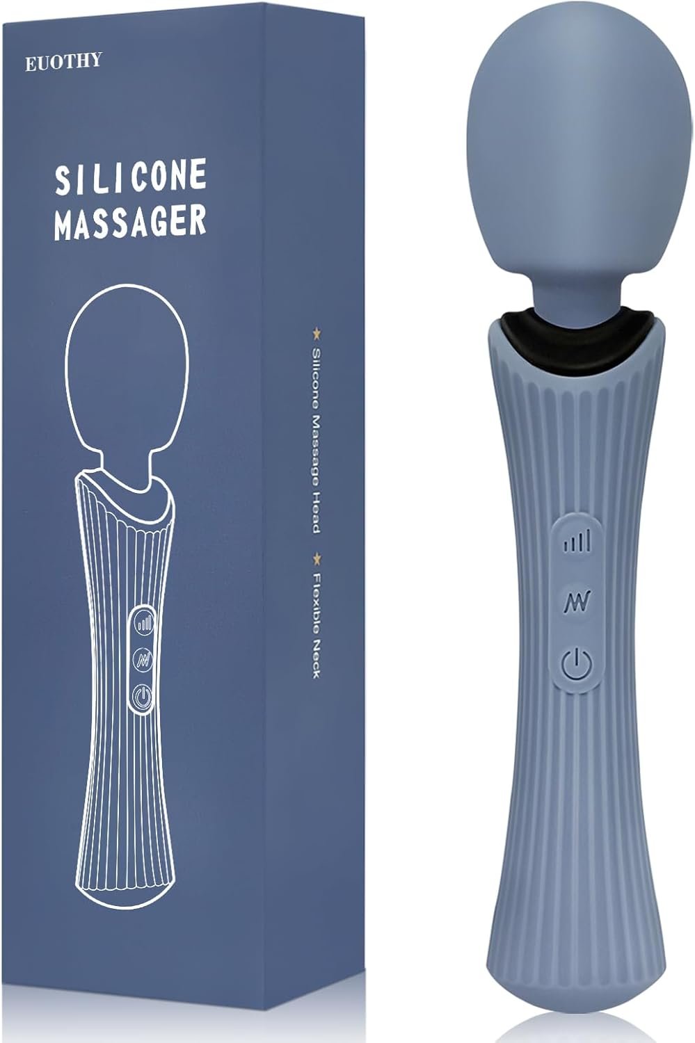 Handheld Personal Wand Massager with 12 Vibration Modes, 360° Flexible Neck, IPX7 Waterproof Cordless USB Rechargeable Quiet Therapy Tool for Body Neck Shoulder Back Muscle Relief, Blue