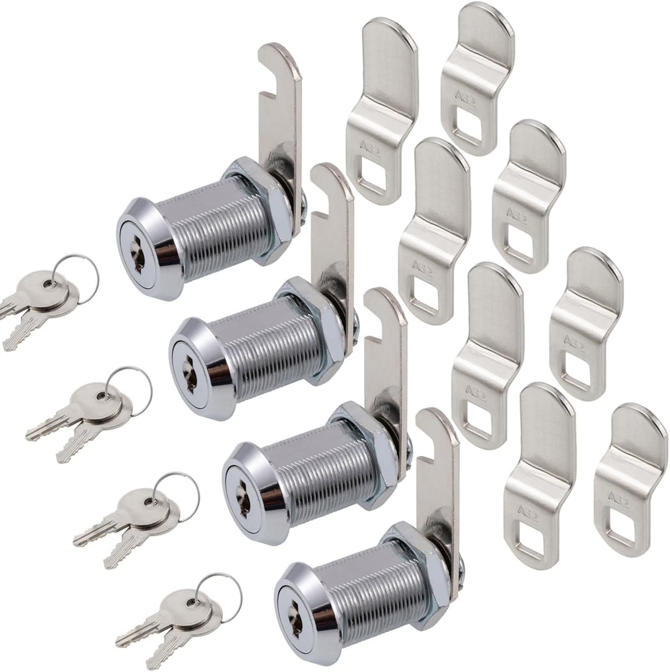 WOOCH Cabinet Cam Lock, 1-1/8 Inch Keyed Alike Cam Locks Secure File Drawer Door Mailbox Tool Box Dresser RV Cylinder Replacement Lock Hardware, Fits on 1″ Max Panel Thickness (4 Pack) Chrome Finish