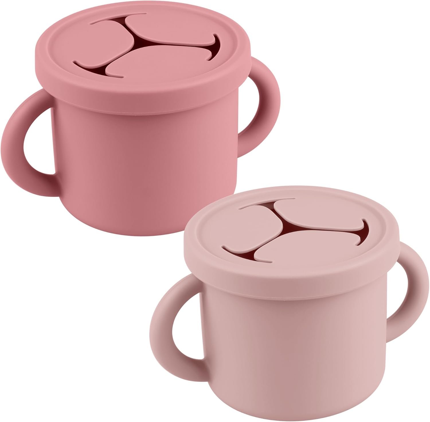 Snack Containers for Toddlers, Kids – 2 Pack Food Grade Silicone Snack Cups with Grip Handle (Blush/Mauve)