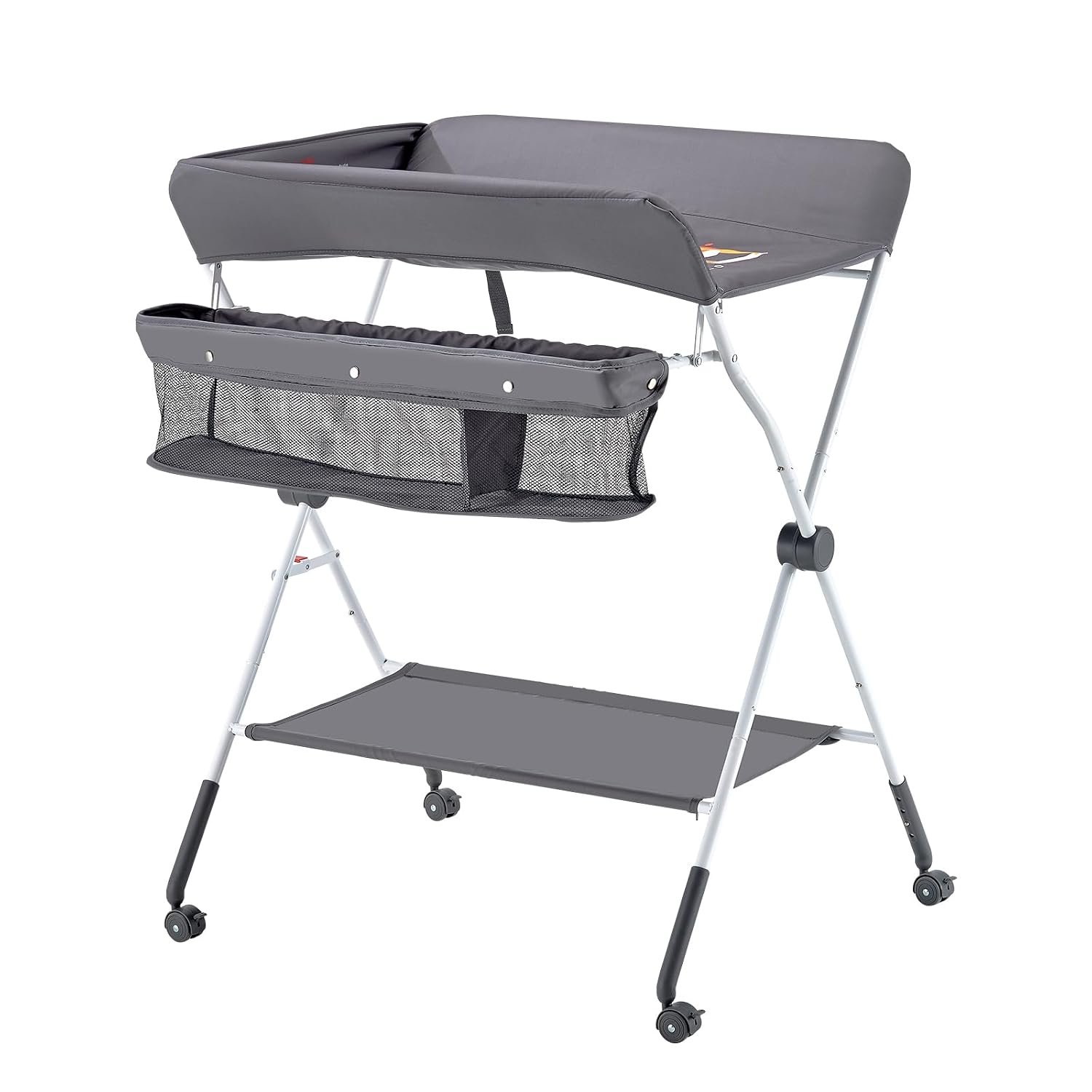 VEVOR Baby Changing Table, Foldable Diaper Change Station with Side Basket, Adjustable Height Changing Table with Lockable Wheels, Multi-Functional Nursery Storage Organizer, Dark Gray