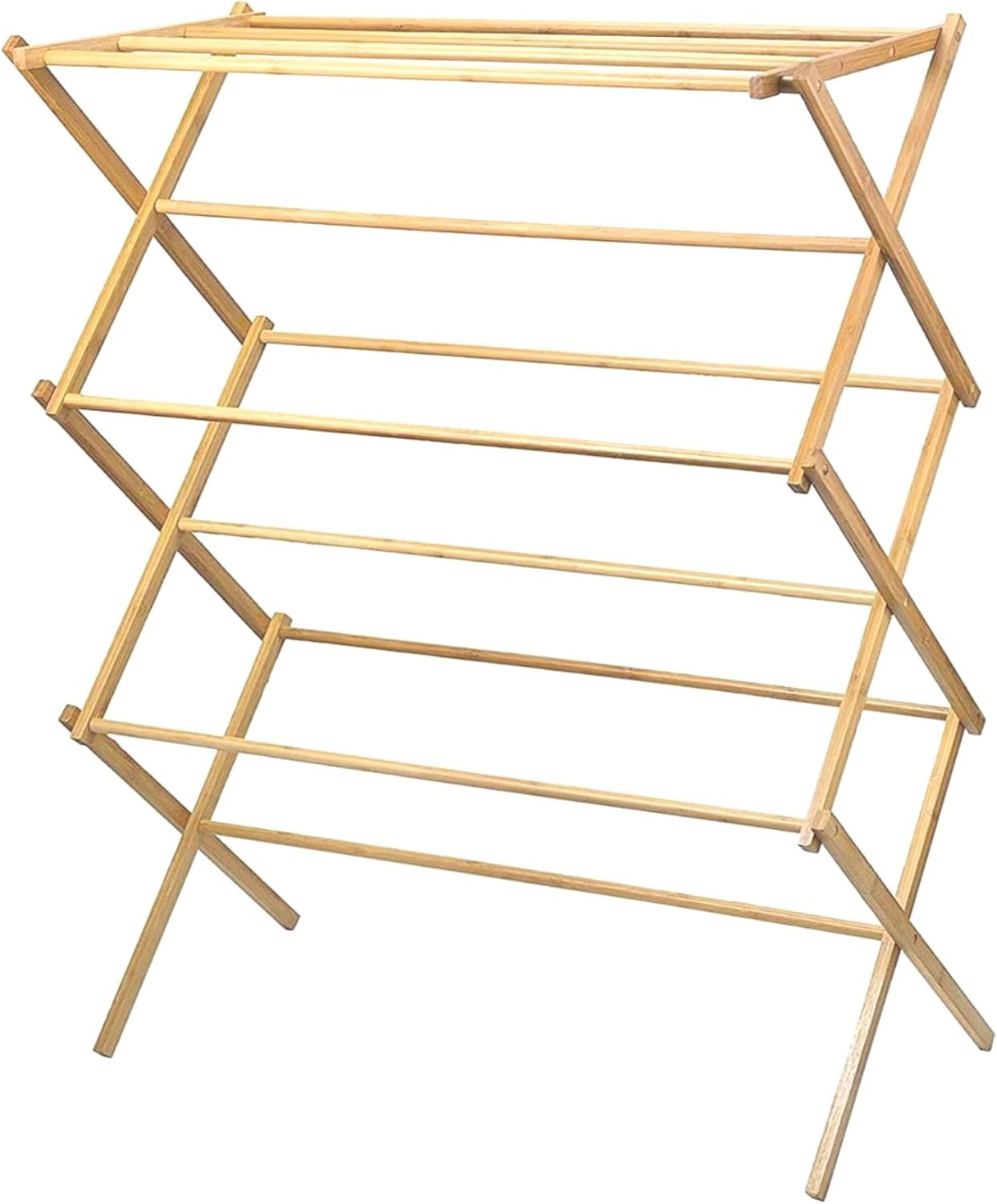 HOME IT Wooden Clothes Drying Rack for Laundry – Collapsible Folding Bamboo Laundry Drying Rack for Drying Clothes – Heavy Duty Pre Assembled
