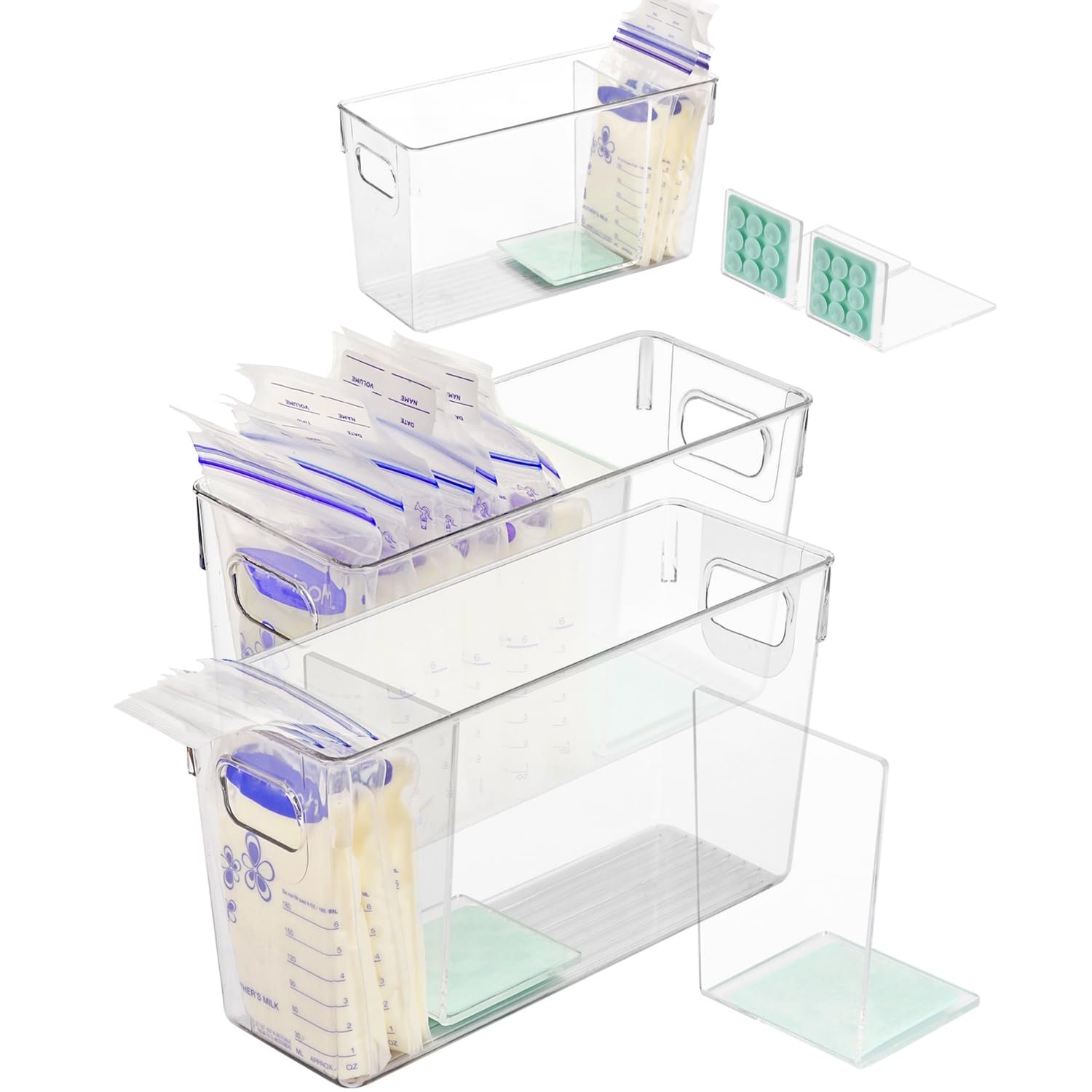 Ugotfeels Breastmilk Storage Container with L Shaped Separator Boards, Dividers Will Flatten Standing Breast Milk Bags in Organizer Bins Save Refrigerator Space | 2 Containers – Green