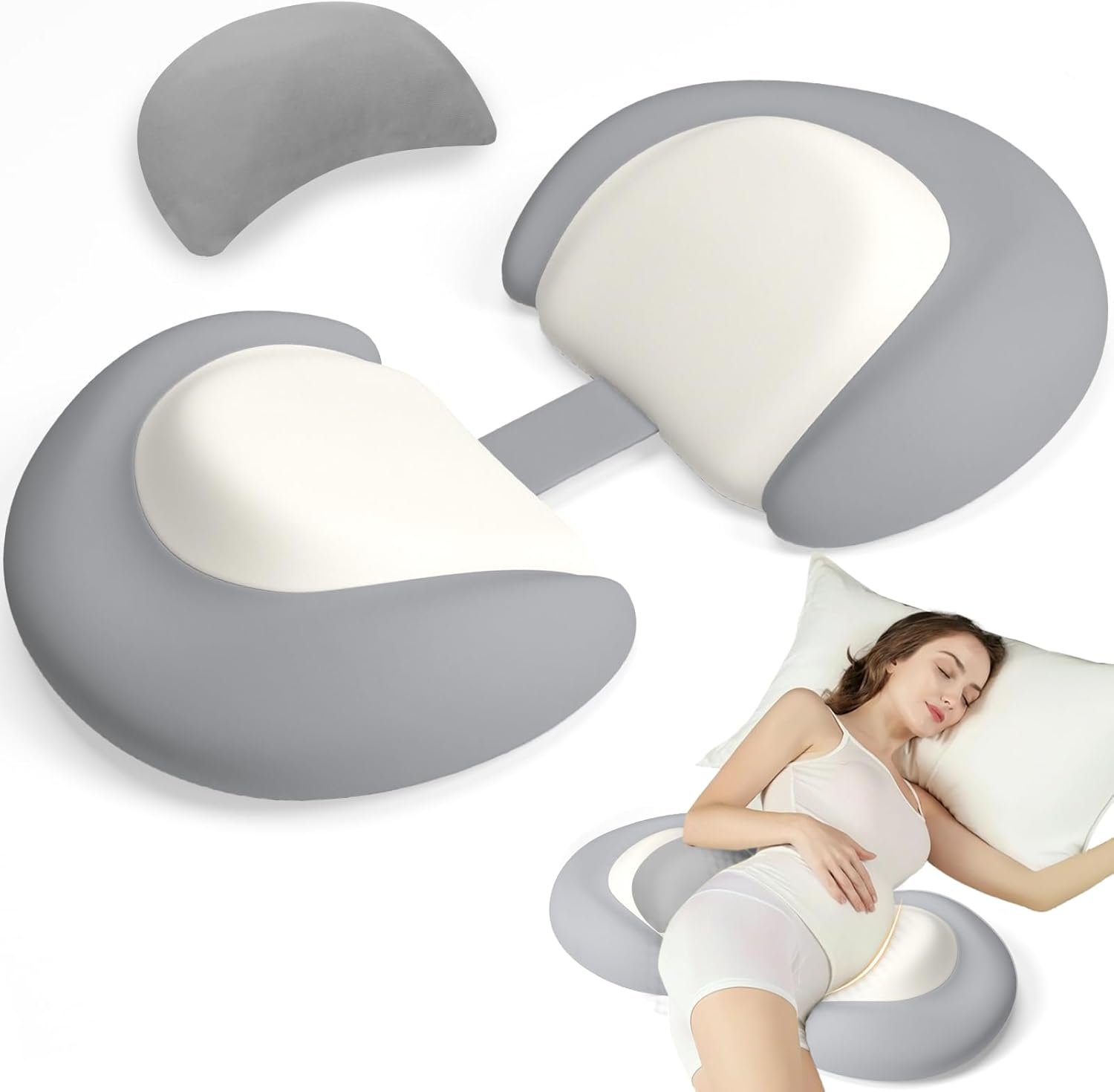 Pregnancy Pillows for Sleeping, Memory Foam W Shaped Maternity Pillow for Pregnant Women, Adjustable Travel Pregnancy Wedge Pillow with Cooling Removable Washable Cover, Support for Belly, Back(Grey)