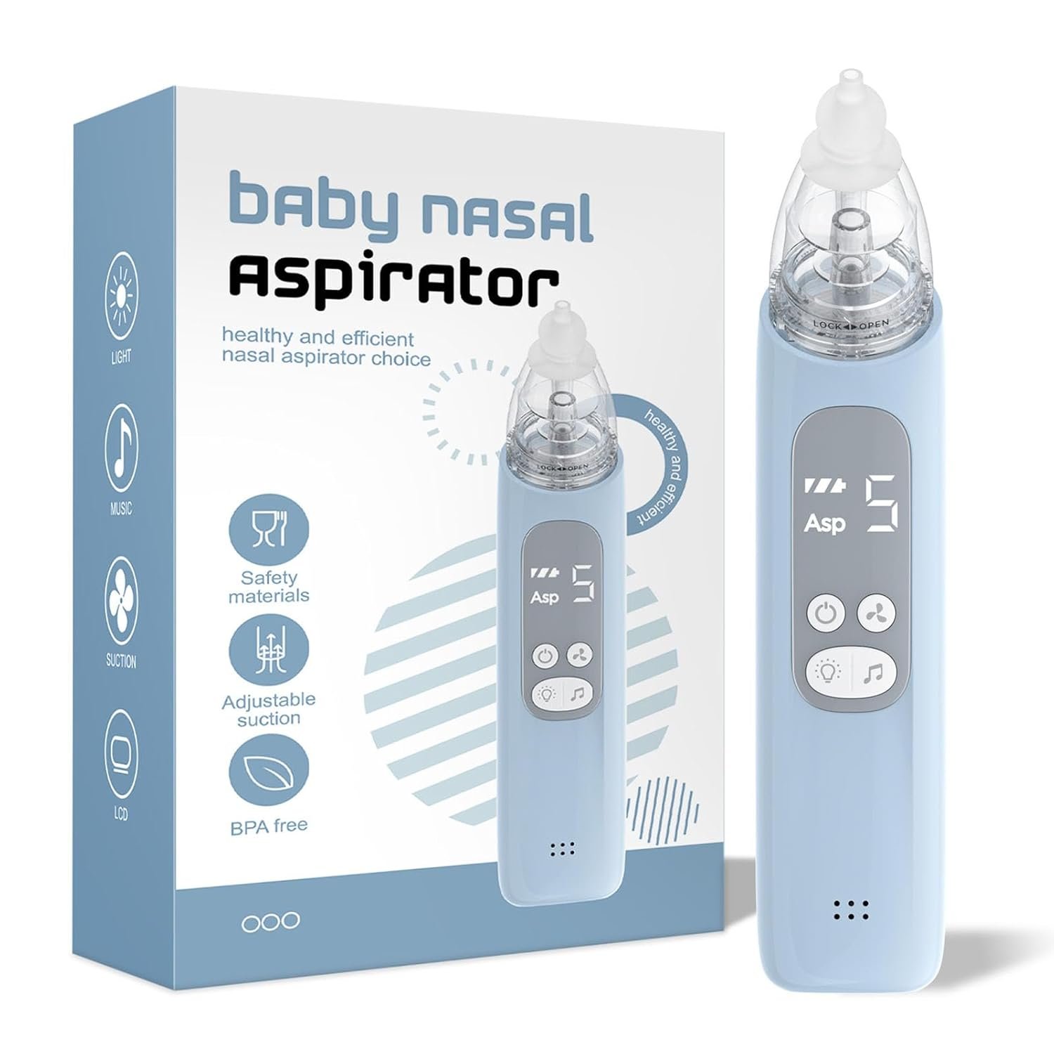 X-Bosak Nasal Aspirator for Baby | 5-Level Suction Control, Food-Grade Silicone Tips, Easy-Clean Detachable Parts, Anti-Backflow Design, Calming Lights & Rhymes
