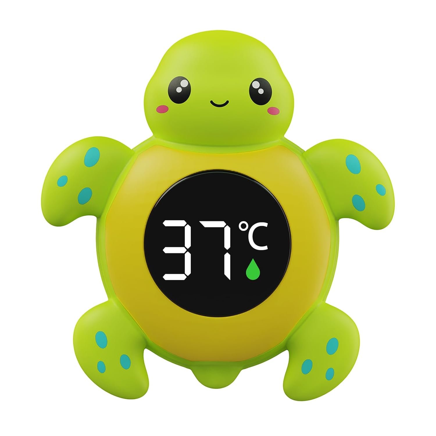 FDK Baby Bath Thermometer Baby Safety, Digital 2-in-1 Room & Bath Water Thermometer with 3-Color Backlight & Temperature Warning, Floating Turtle Design for Infant Toddler, Auto On/Off