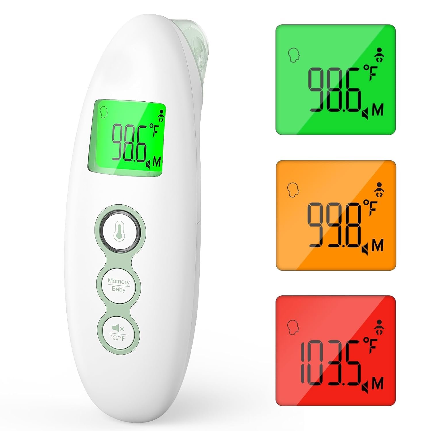 Momcozy Non-Contact Forehead and Ear Thermometer, Digital Infrared Thermometer for Adults and Kids, with Child Mode, Fever Alarm Function, Mute and Memory Functions, Fast and Accurate Measurement