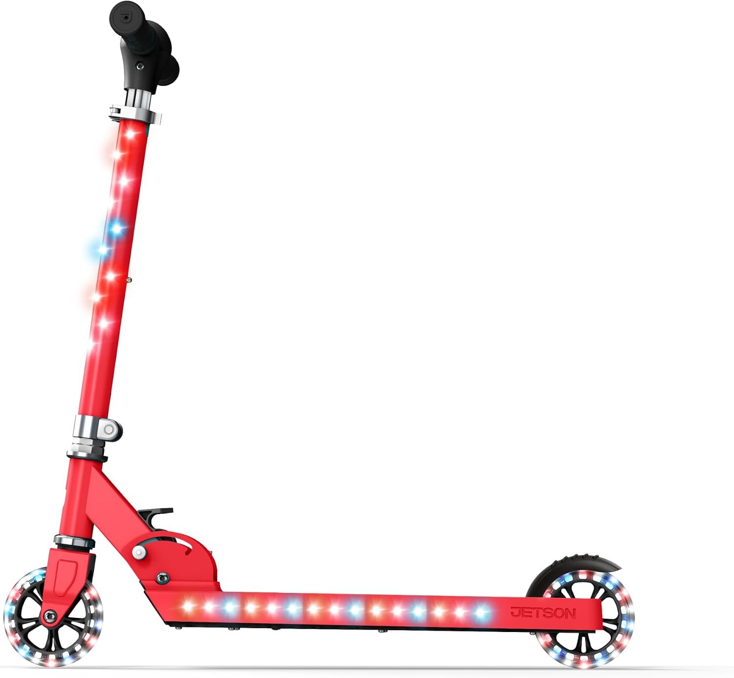 Jetson Jupiter Kids 2-Wheel Light-Up Kick Scooter, LED Lights on Handlebar, Stem, Wheels & Deck, Adjustable Handlebar, Rear Brake, Easy-Folding Mechanism, Ages 5+
