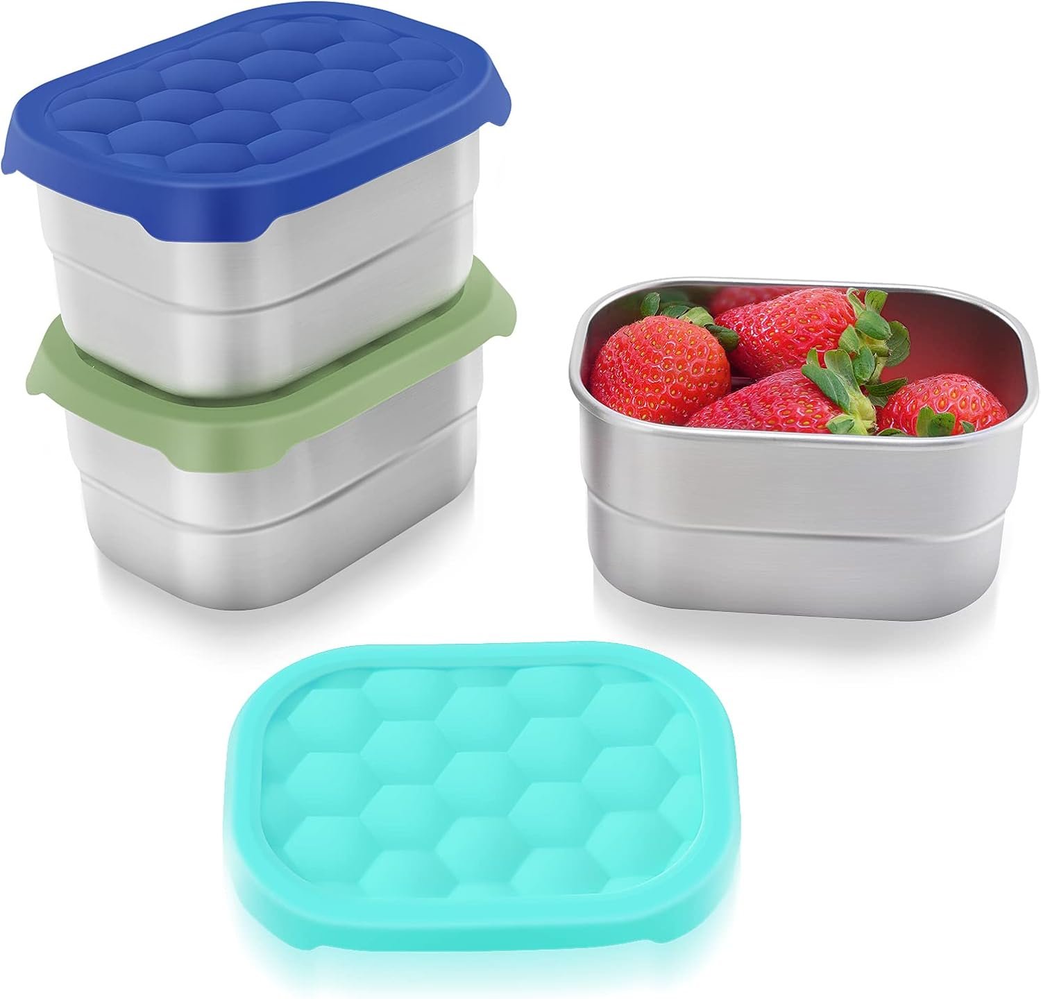 Tanjiae Small (1 CUP) Stainless Steel Snack Containers for Kids | Easy Open Leak Proof Food Containers with Silicone Lids – Perfect Metal Toddler Lunch Box for Daycare and School (8oz)