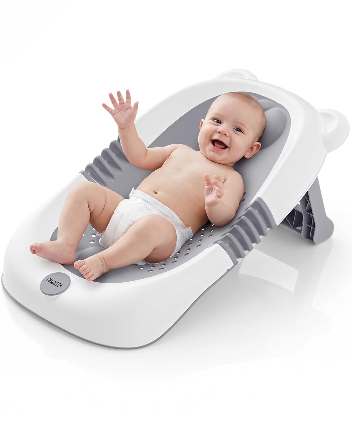 ISELECTOR Baby Bath Support Foldable Baby Bathtub Bath Tub for Newborn Infant Baby Bath Seat with Non-Slip Suction Cup 0-6 Months Infant Essentials Must Haves Ideal for Newborn Gifts (Grey)