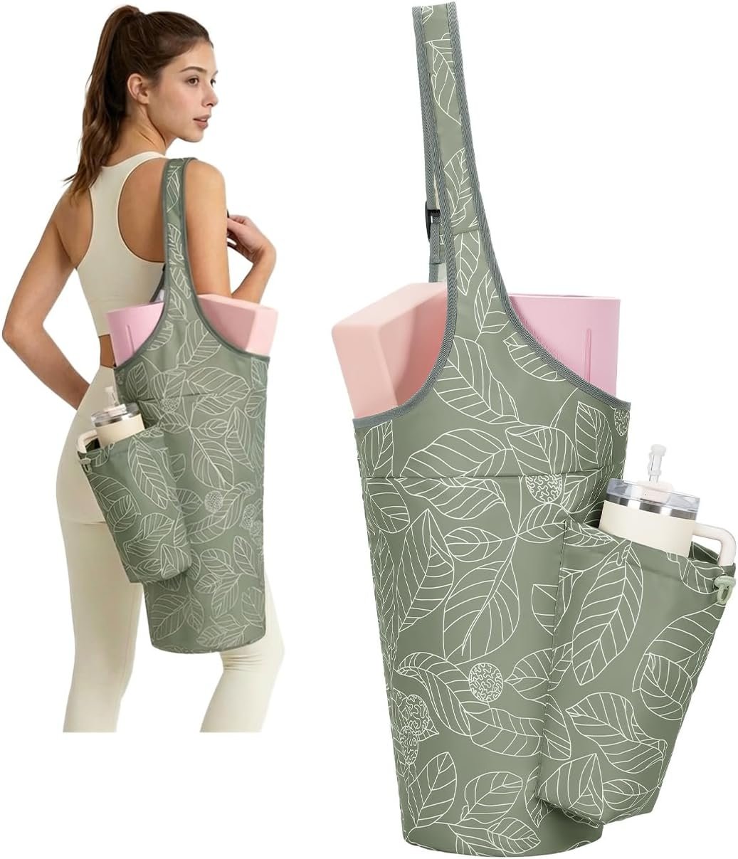 sportsnew Yoga Mat Bag for Women with Drawstring Pocket & Inner Pocket, Large Opening Yoga Mat Carrier for Quick Access, Adjustable Shoulder Strap, Fits 1/4″ & 1/2″ Thick Mats for Workout, Gym, Pilate