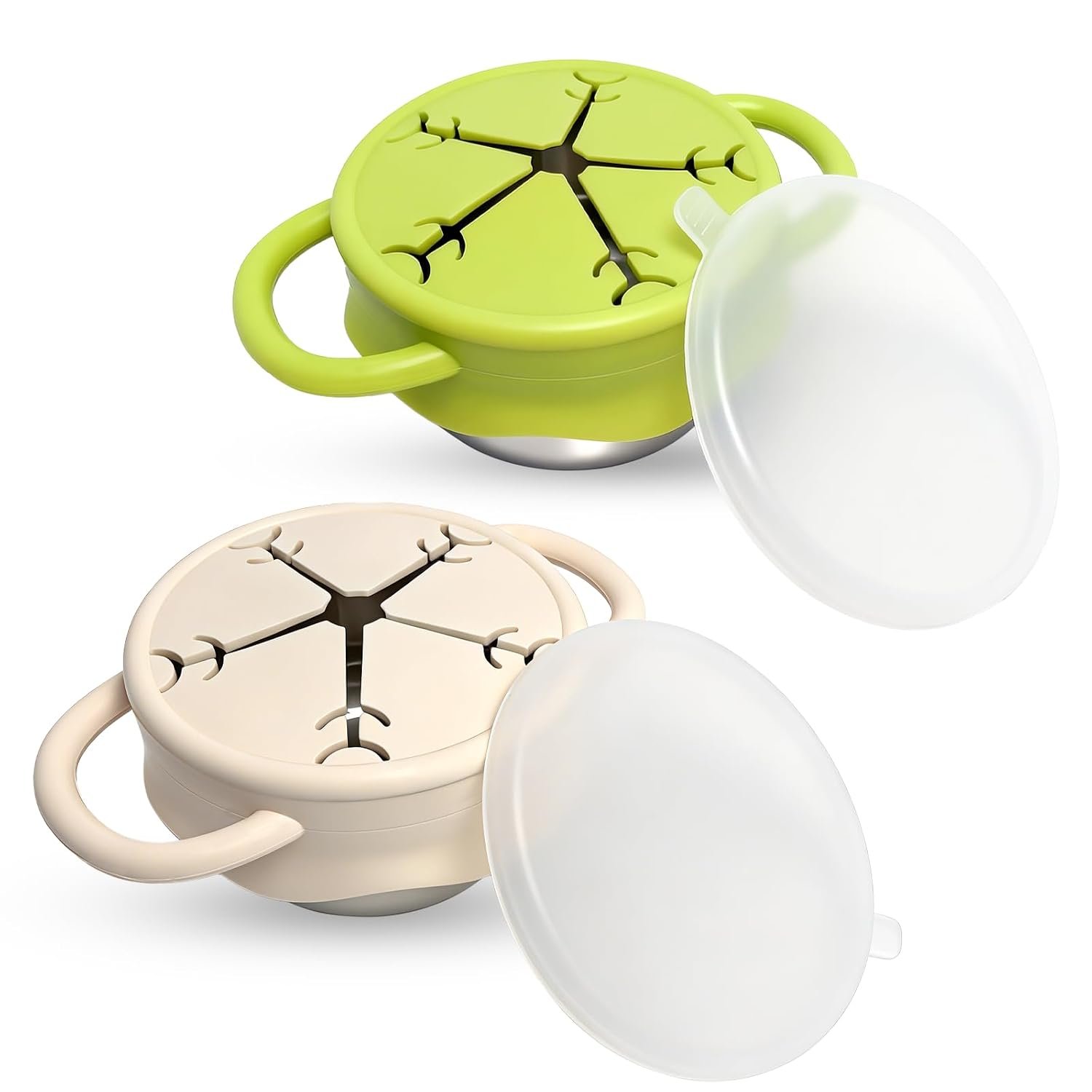 Snack Containers,2 Pcs 13.5oz Stainless Steel Snack Cups for Toddlers and Babies, Removable Silicone Food Catcher and Travel Lid,No-Spill Toddler Snack Box,Dishwasher Safe