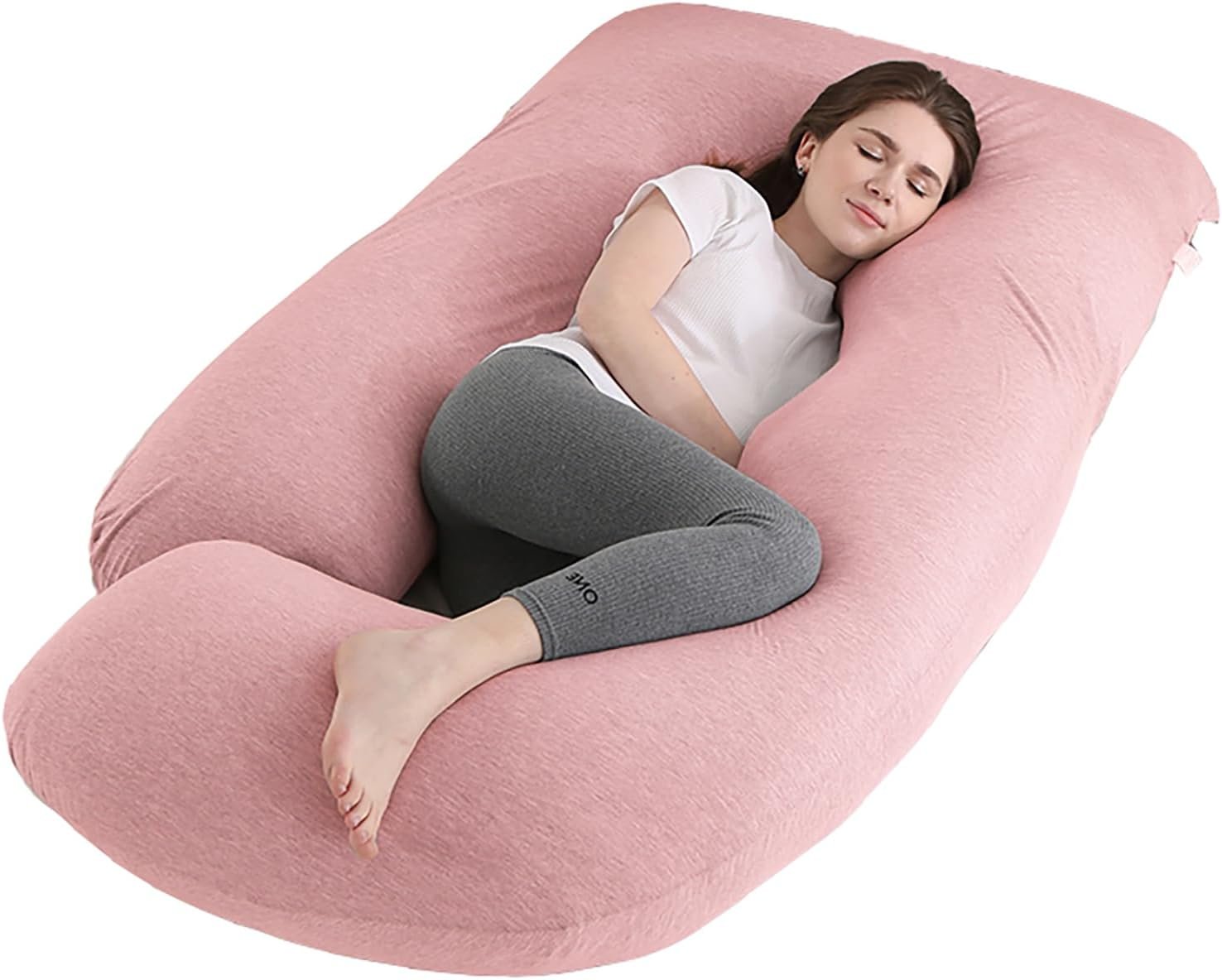 Jcickt Pregnancy Pillow for Sleeping,59 inch Maternity Pillow with Removable Washable Cover,J-Shaped Cooling Full Body Pregnant Pillow -Support for Backs,Legs, Belly, HIPS, Improve Sleep-Pink