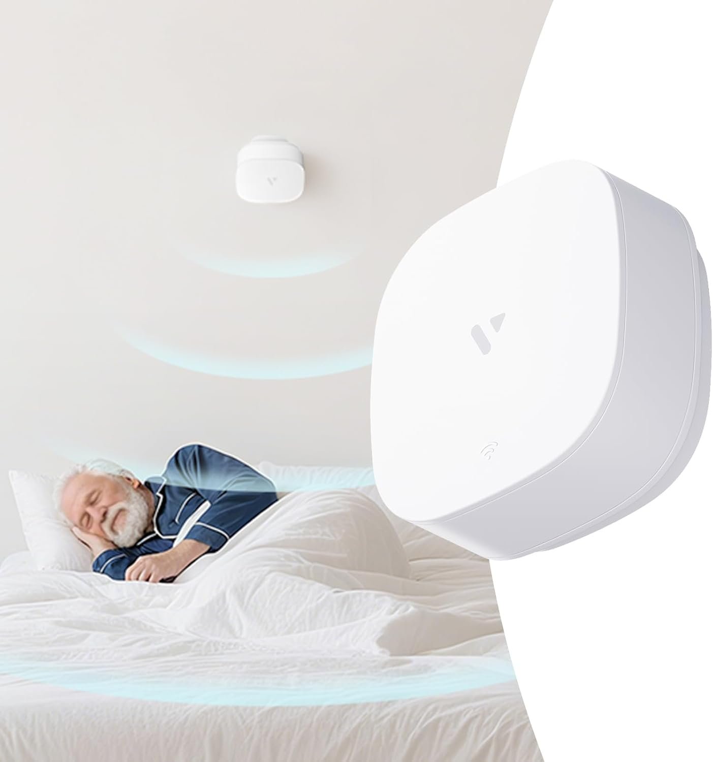 60GHz mmWave Radar Sleep Monitor, Non-Wearable Heart Rate and Breathing Sensor, WiFi Smart Presence Detector for Elderly Care, Real-Time Vital Signs Tracker, Compatible with Alexa & Google Home