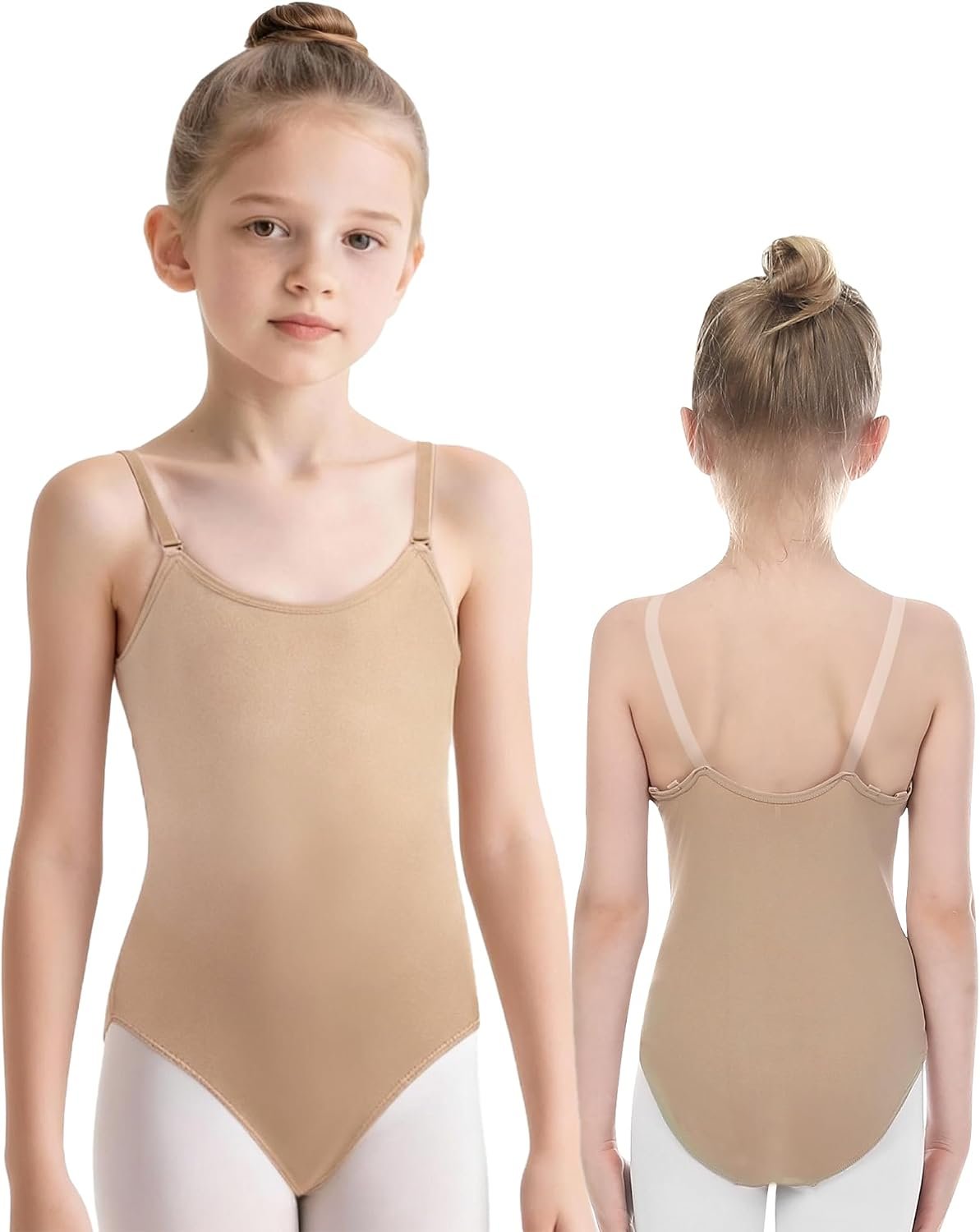 iMucci Professional Leotards for Girls Nude Leotard Seamless Camisole Undergarment with Transition Clear Strap