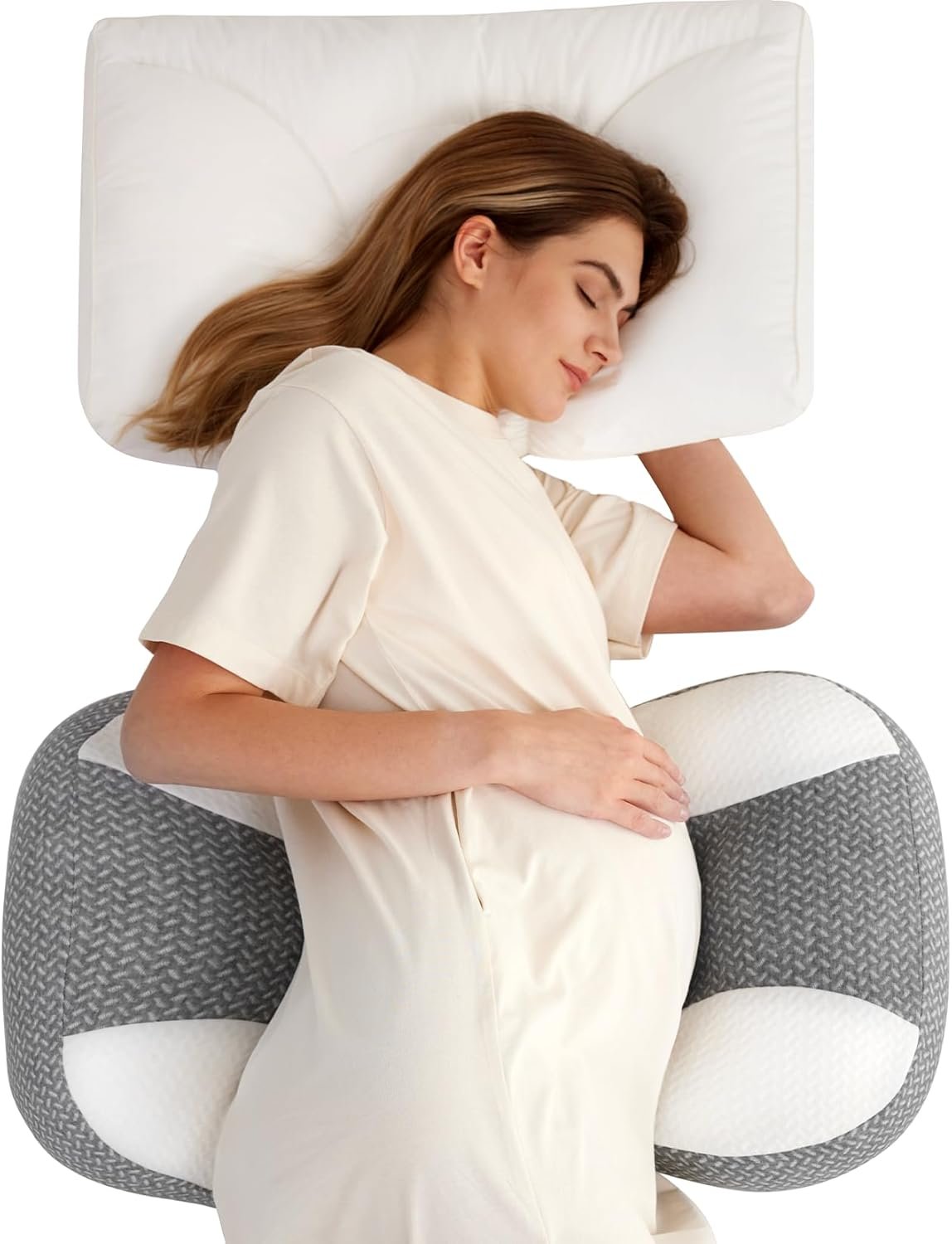 Momcozy Plus W Shaped Pregnancy Pillow for Sleeping – Adjustable Maternity Pillow for Side Sleepers – Portable Wedge Belly Support -Compact Design for Back Belly and HIPS