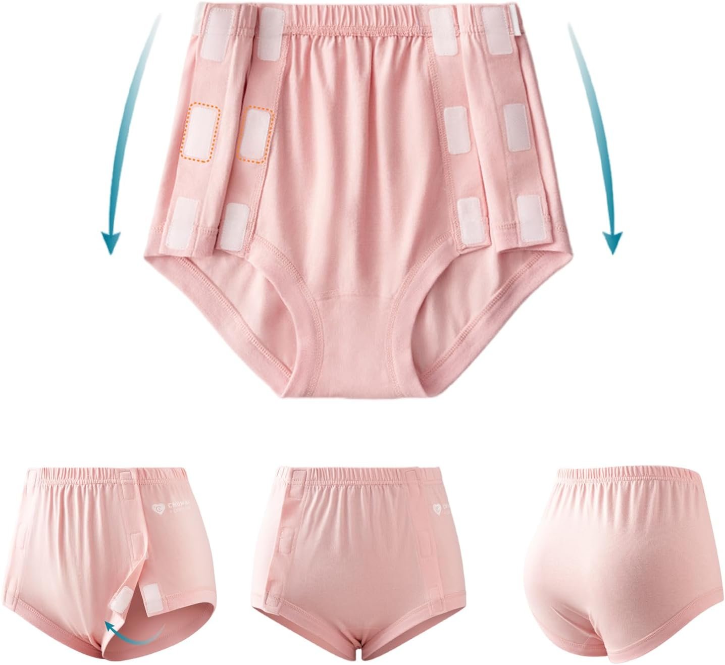 Post Surgery Tearaway Underwear for Women, Reusable Stick-On Briefs, Incontinence & Elderly Care, Hip Knee Surgery, Breathable Cotton（Pink，L）