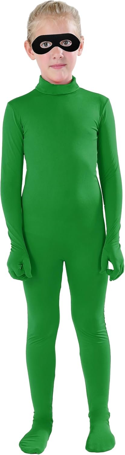 Full Bodysuit Include Felt Eye Mask Kids Dancewear Solid Color Spandex Zentai Child Unitard